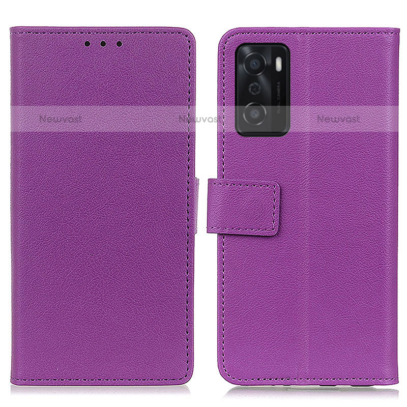 Leather Case Stands Flip Cover Holder M08L for Oppo A55S 5G Purple