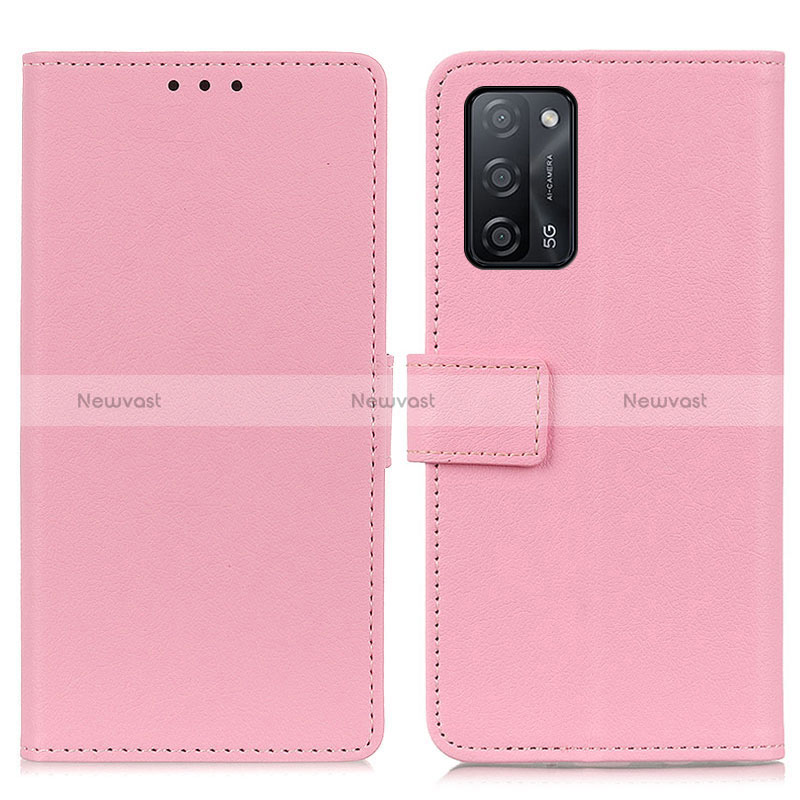 Leather Case Stands Flip Cover Holder M08L for Oppo A56 5G Pink