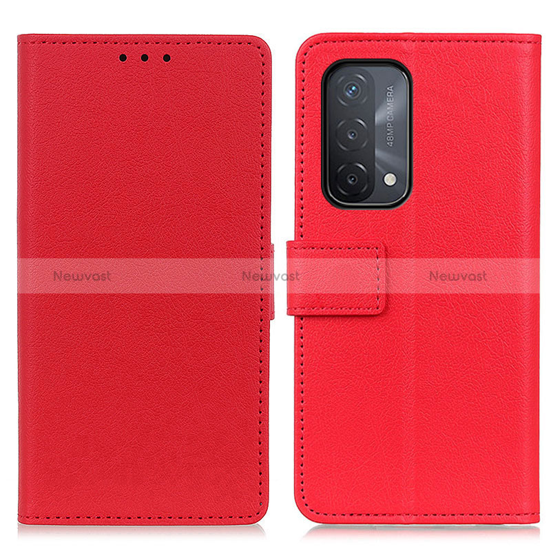 Leather Case Stands Flip Cover Holder M08L for Oppo A74 5G Red