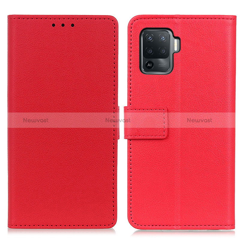 Leather Case Stands Flip Cover Holder M08L for Oppo Reno5 Lite Red