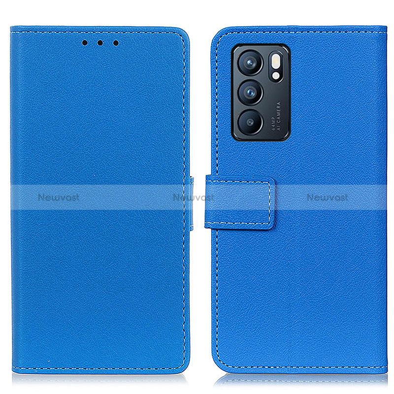 Leather Case Stands Flip Cover Holder M08L for Oppo Reno6 5G Blue