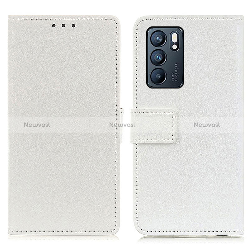 Leather Case Stands Flip Cover Holder M08L for Oppo Reno6 5G White