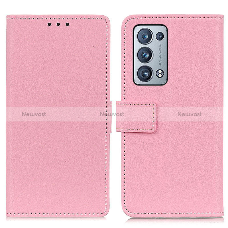 Leather Case Stands Flip Cover Holder M08L for Oppo Reno6 Pro 5G Pink