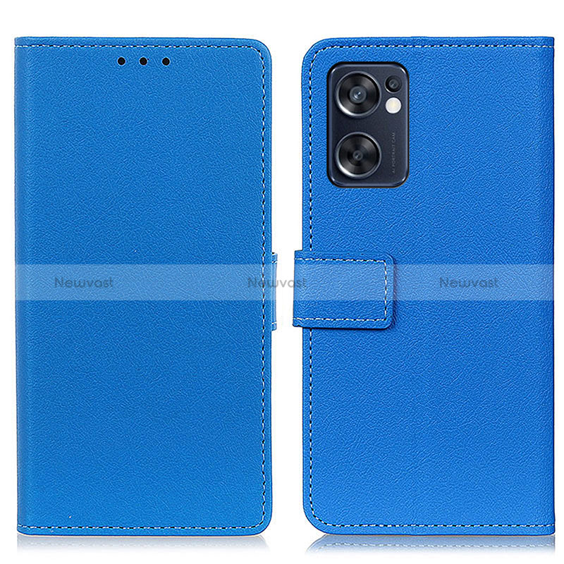 Leather Case Stands Flip Cover Holder M08L for Oppo Reno7 SE 5G Blue