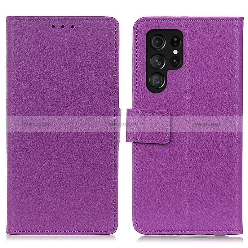 Leather Case Stands Flip Cover Holder M08L for Samsung Galaxy S24 Ultra 5G Purple