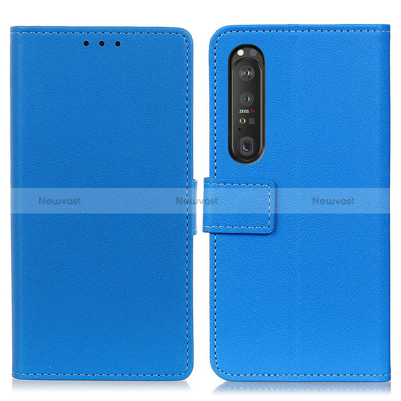 Leather Case Stands Flip Cover Holder M08L for Sony Xperia 1 III Blue