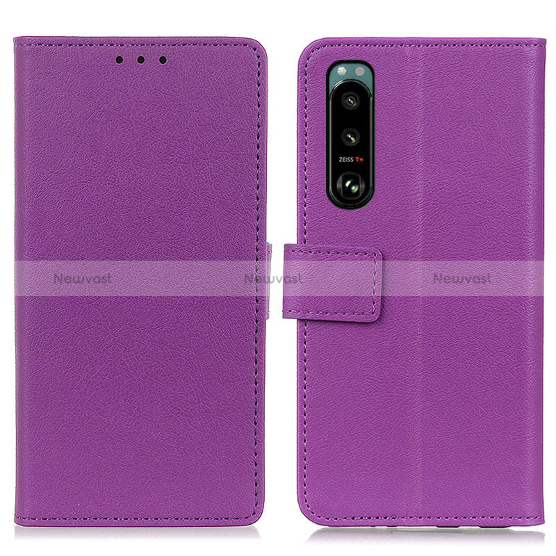 Leather Case Stands Flip Cover Holder M08L for Sony Xperia 5 III SO-53B Purple