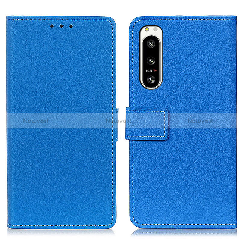 Leather Case Stands Flip Cover Holder M08L for Sony Xperia 5 IV Blue