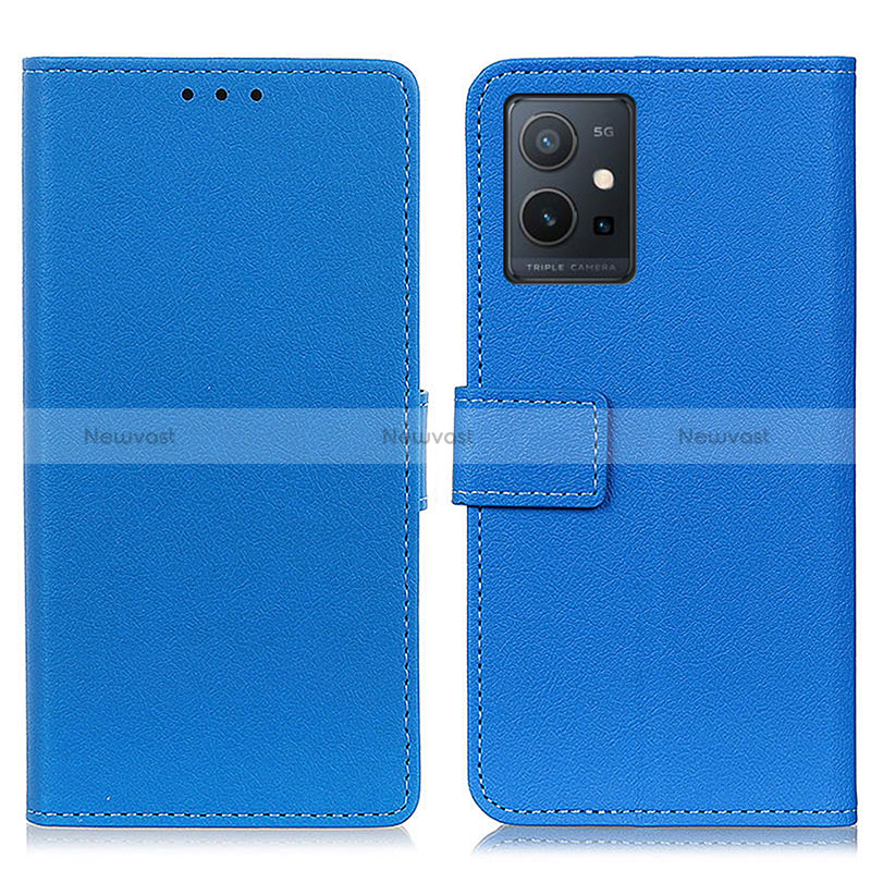 Leather Case Stands Flip Cover Holder M08L for Vivo iQOO Z6 5G Blue