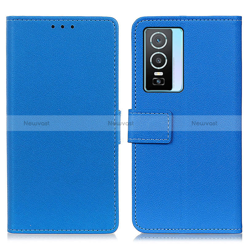 Leather Case Stands Flip Cover Holder M08L for Vivo Y76s 5G Blue