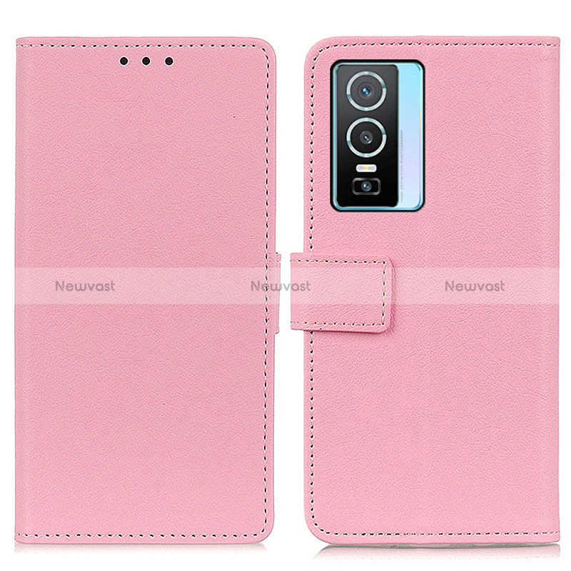 Leather Case Stands Flip Cover Holder M08L for Vivo Y76s 5G Pink