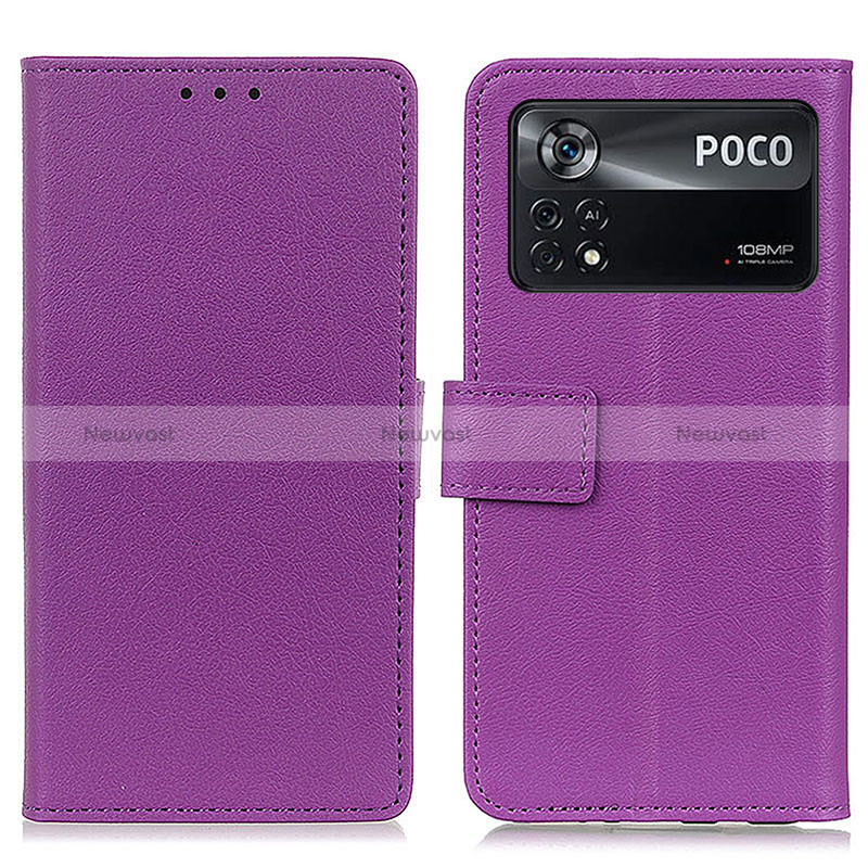 Leather Case Stands Flip Cover Holder M08L for Xiaomi Poco X4 Pro 5G Purple