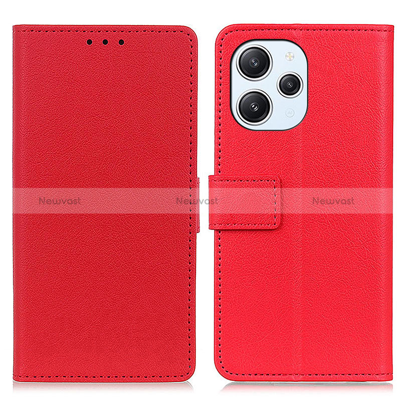 Leather Case Stands Flip Cover Holder M08L for Xiaomi Redmi 12 4G Red