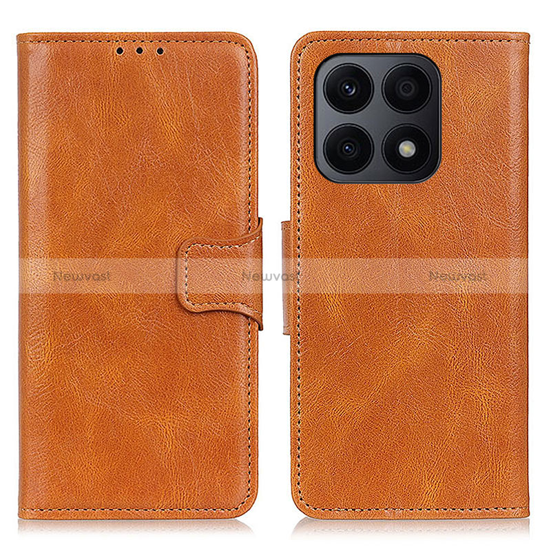 Leather Case Stands Flip Cover Holder M09L for Huawei Honor X8a 4G Brown