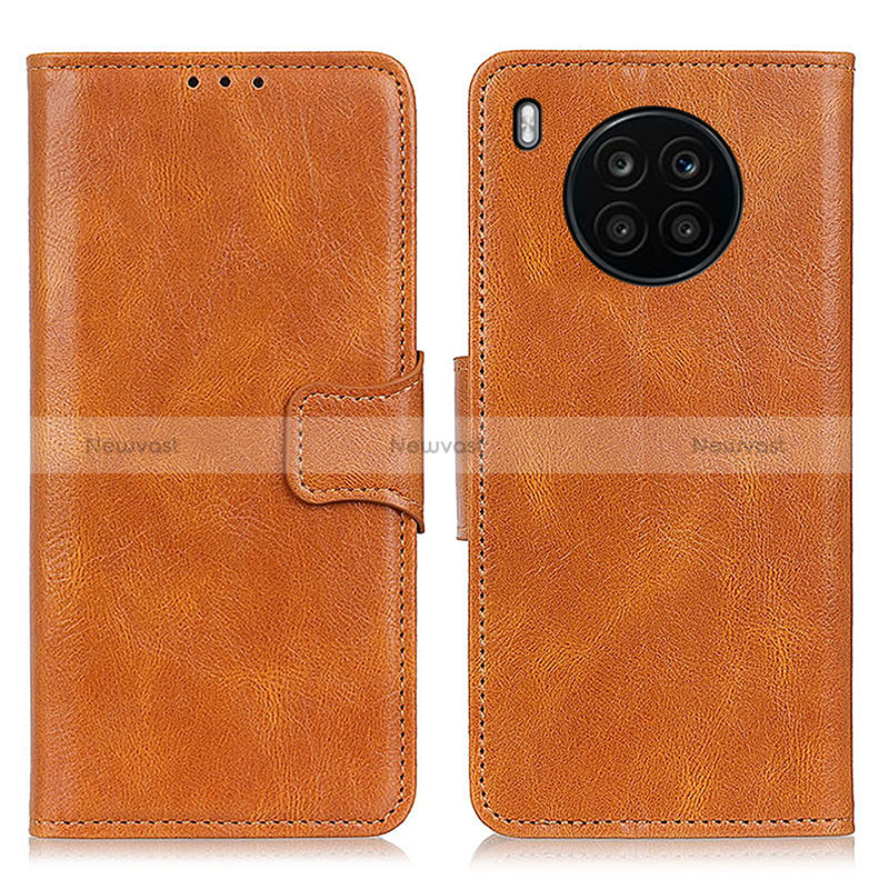 Leather Case Stands Flip Cover Holder M09L for Huawei Nova 8i Brown