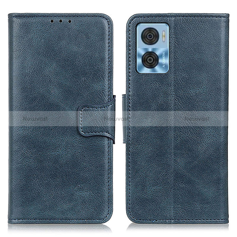 Leather Case Stands Flip Cover Holder M09L for Motorola Moto E22 Blue