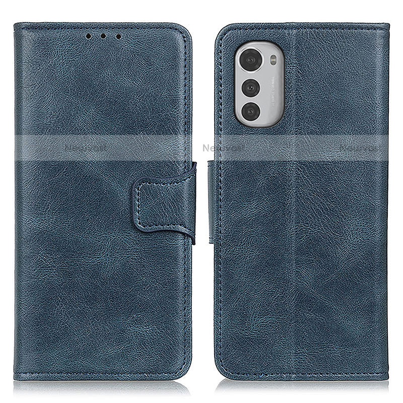 Leather Case Stands Flip Cover Holder M09L for Motorola Moto E32 Blue