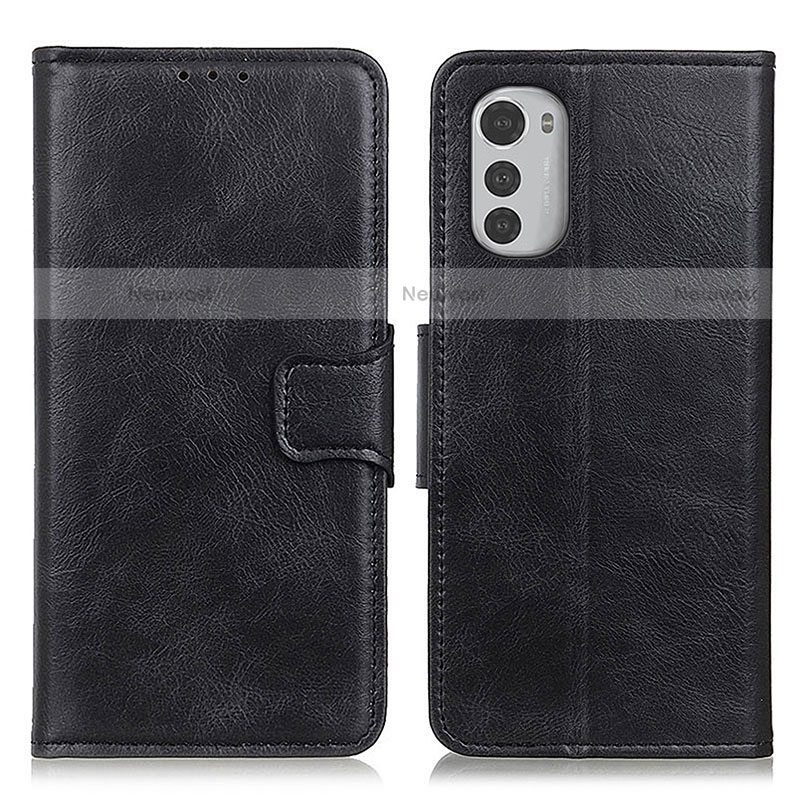 Leather Case Stands Flip Cover Holder M09L for Motorola Moto E32s Black