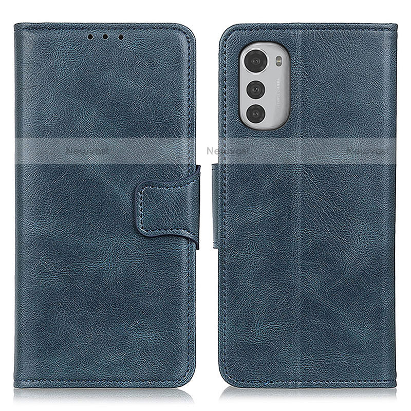 Leather Case Stands Flip Cover Holder M09L for Motorola Moto E32s Blue