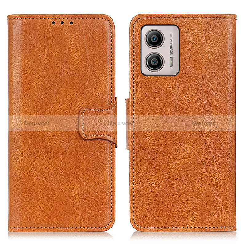 Leather Case Stands Flip Cover Holder M09L for Motorola Moto G53j 5G Brown