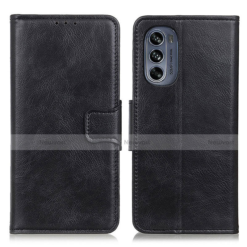 Leather Case Stands Flip Cover Holder M09L for Motorola Moto G62 5G Black