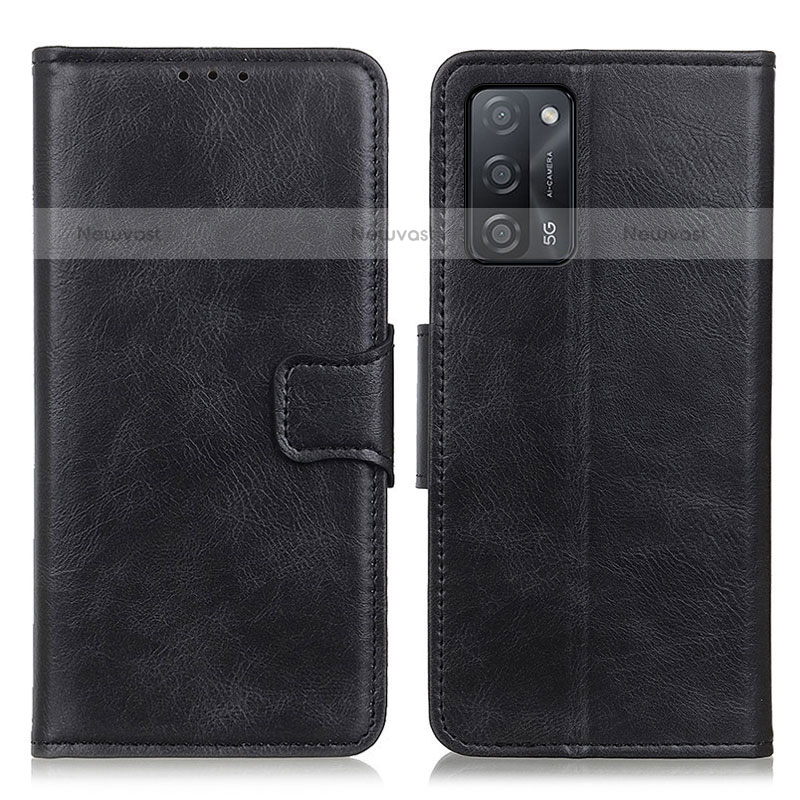 Leather Case Stands Flip Cover Holder M09L for Oppo A55 5G Black