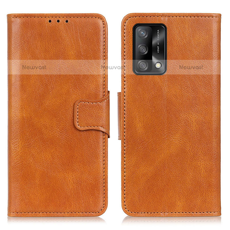 Leather Case Stands Flip Cover Holder M09L for Oppo A74 4G Brown