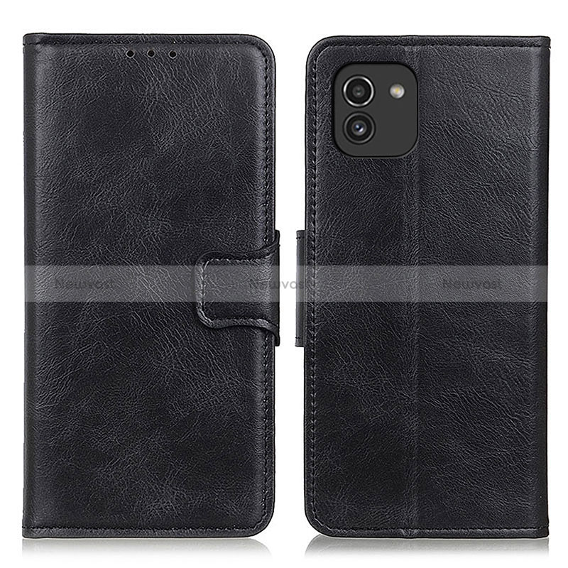 Leather Case Stands Flip Cover Holder M09L for Samsung Galaxy A03 Black