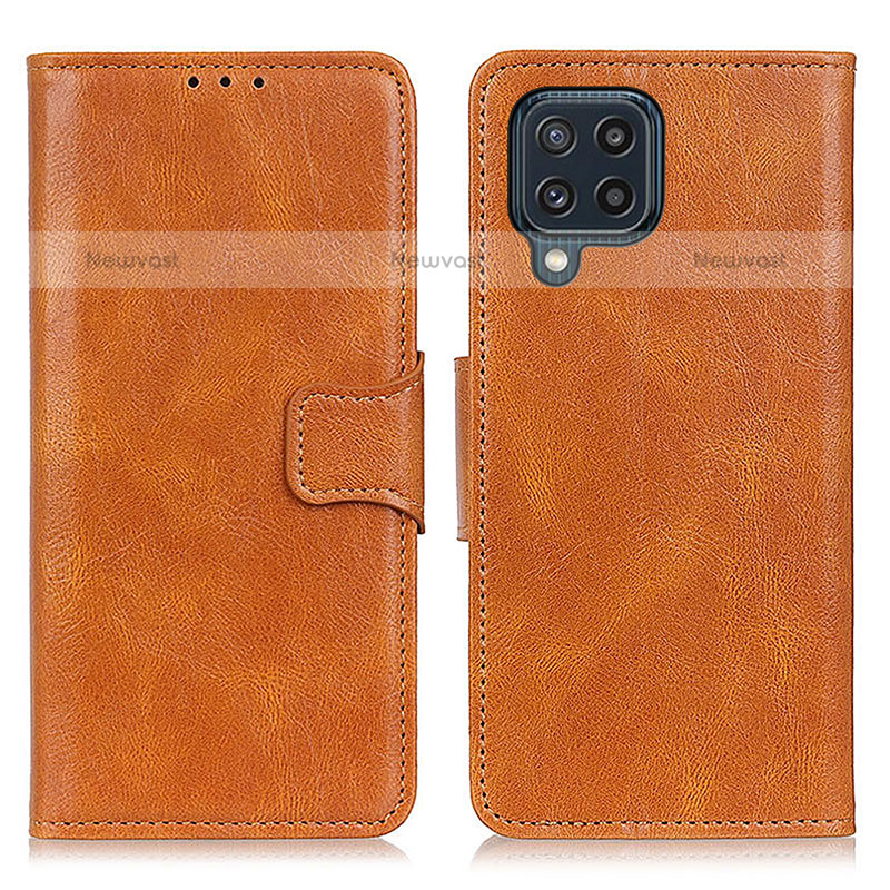 Leather Case Stands Flip Cover Holder M09L for Samsung Galaxy M32 4G Brown