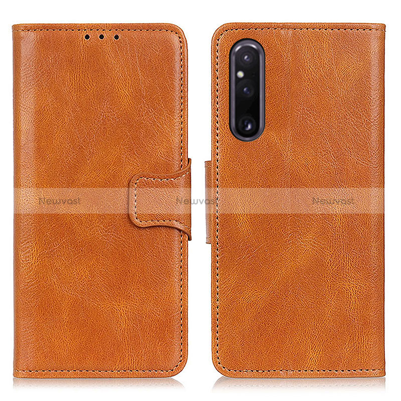 Leather Case Stands Flip Cover Holder M09L for Sony Xperia 1 V Brown