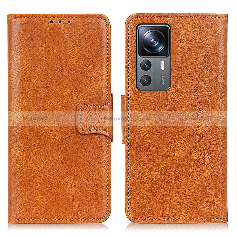 Leather Case Stands Flip Cover Holder M09L for Xiaomi Mi 12T Pro 5G Brown