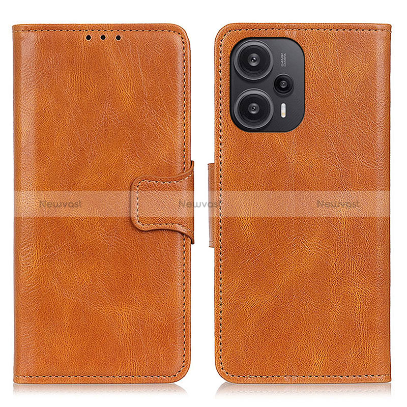 Leather Case Stands Flip Cover Holder M09L for Xiaomi Poco F5 5G Brown