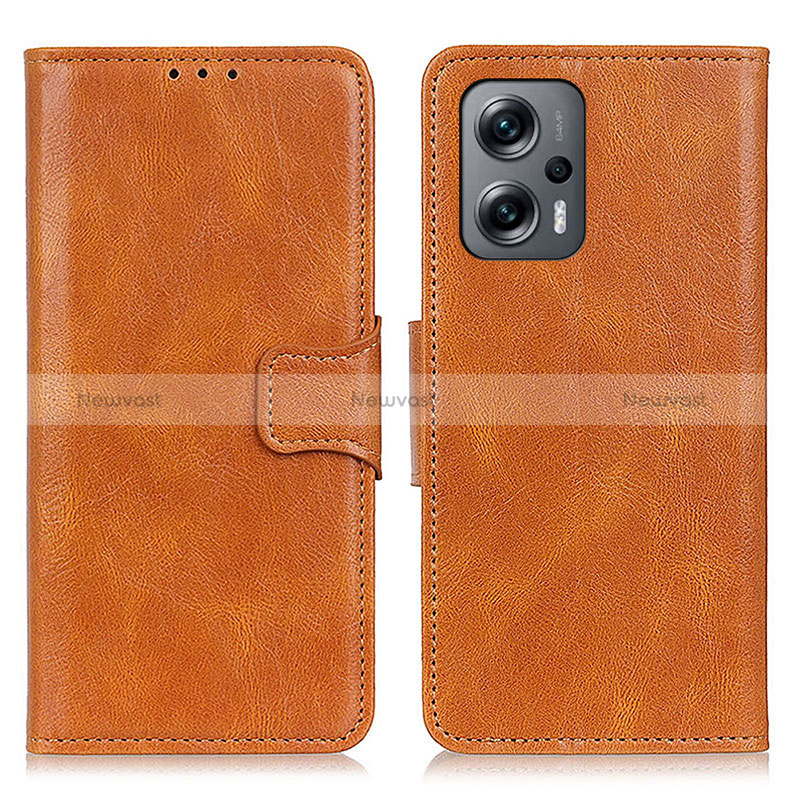 Leather Case Stands Flip Cover Holder M09L for Xiaomi Redmi K50i 5G Brown