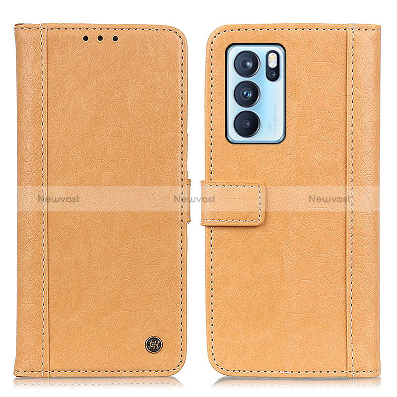 Leather Case Stands Flip Cover Holder M10L for Oppo Reno6 Pro 5G India Khaki