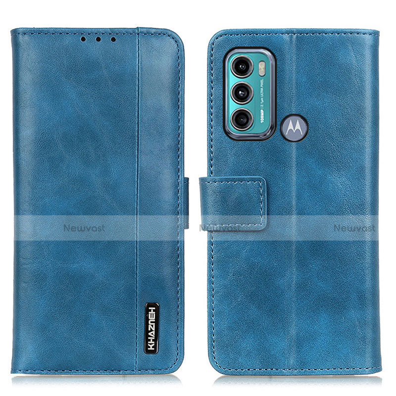 Leather Case Stands Flip Cover Holder M11L for Motorola Moto G60 Blue