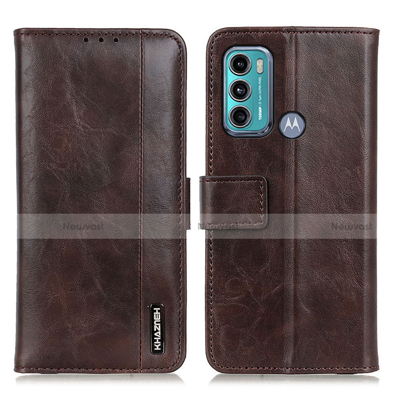 Leather Case Stands Flip Cover Holder M11L for Motorola Moto G60 Brown