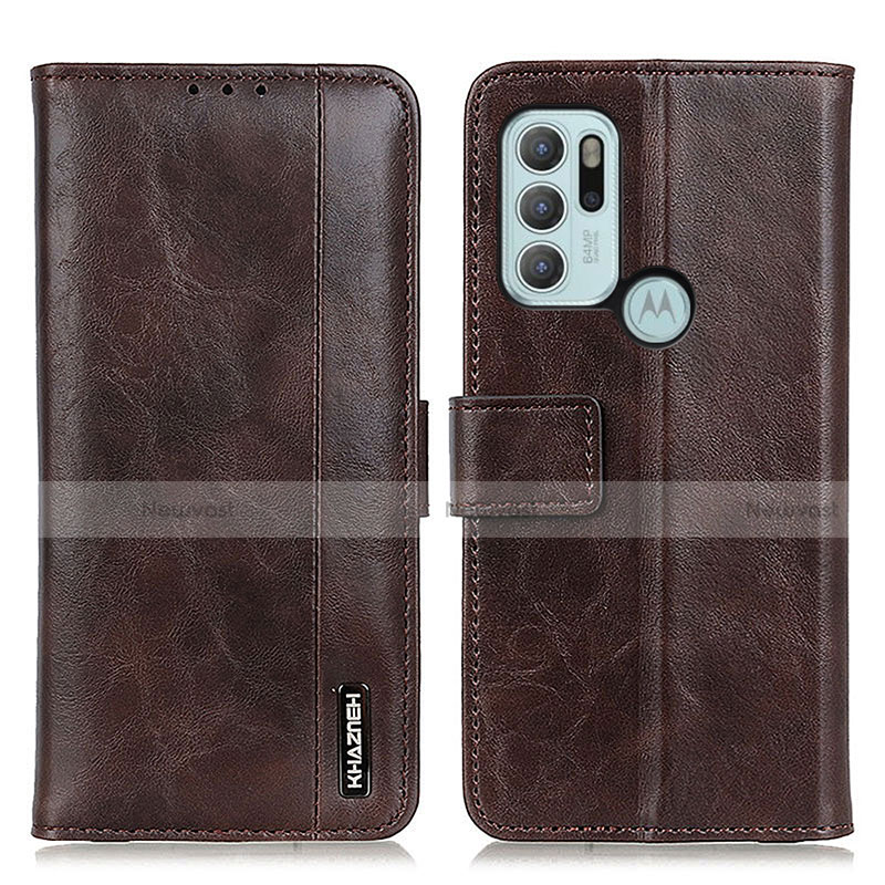 Leather Case Stands Flip Cover Holder M11L for Motorola Moto G60s Brown