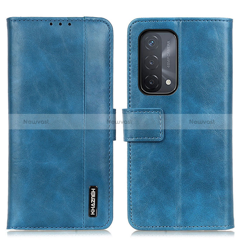 Leather Case Stands Flip Cover Holder M11L for Oppo A54 5G Blue