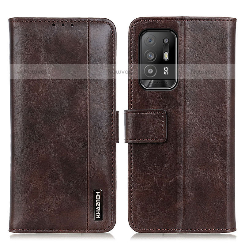 Leather Case Stands Flip Cover Holder M11L for Oppo F19 Pro+ Plus 5G Brown