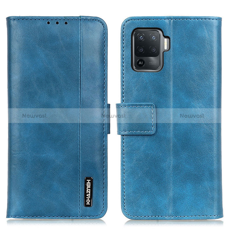 Leather Case Stands Flip Cover Holder M11L for Oppo Reno5 Lite Blue