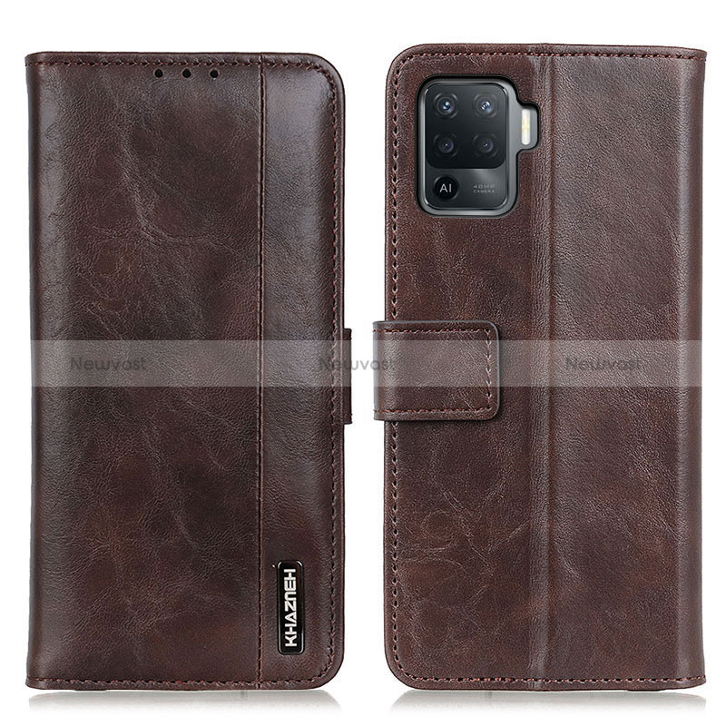 Leather Case Stands Flip Cover Holder M11L for Oppo Reno5 Lite Brown