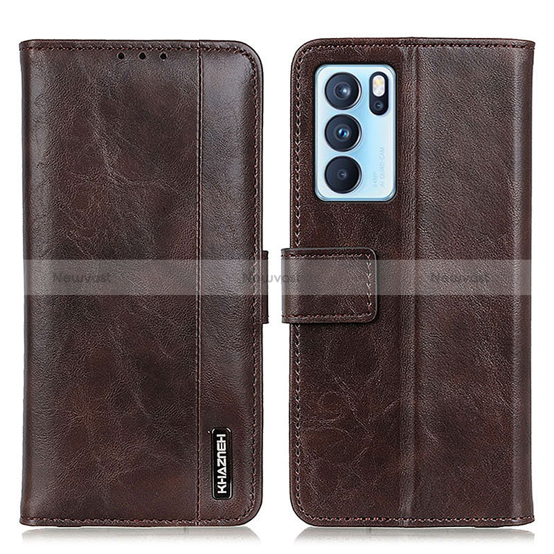 Leather Case Stands Flip Cover Holder M11L for Oppo Reno6 Pro 5G India Brown