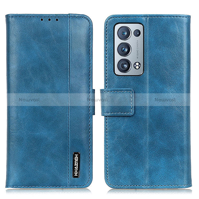 Leather Case Stands Flip Cover Holder M11L for Oppo Reno6 Pro+ Plus 5G Blue