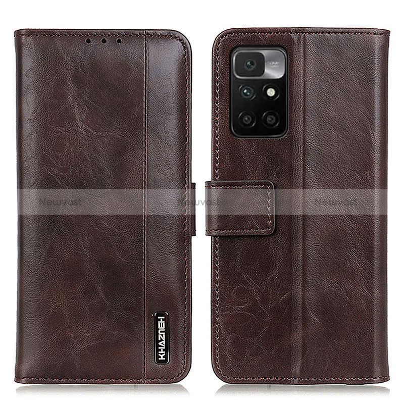 Leather Case Stands Flip Cover Holder M11L for Xiaomi Redmi 10 4G Brown