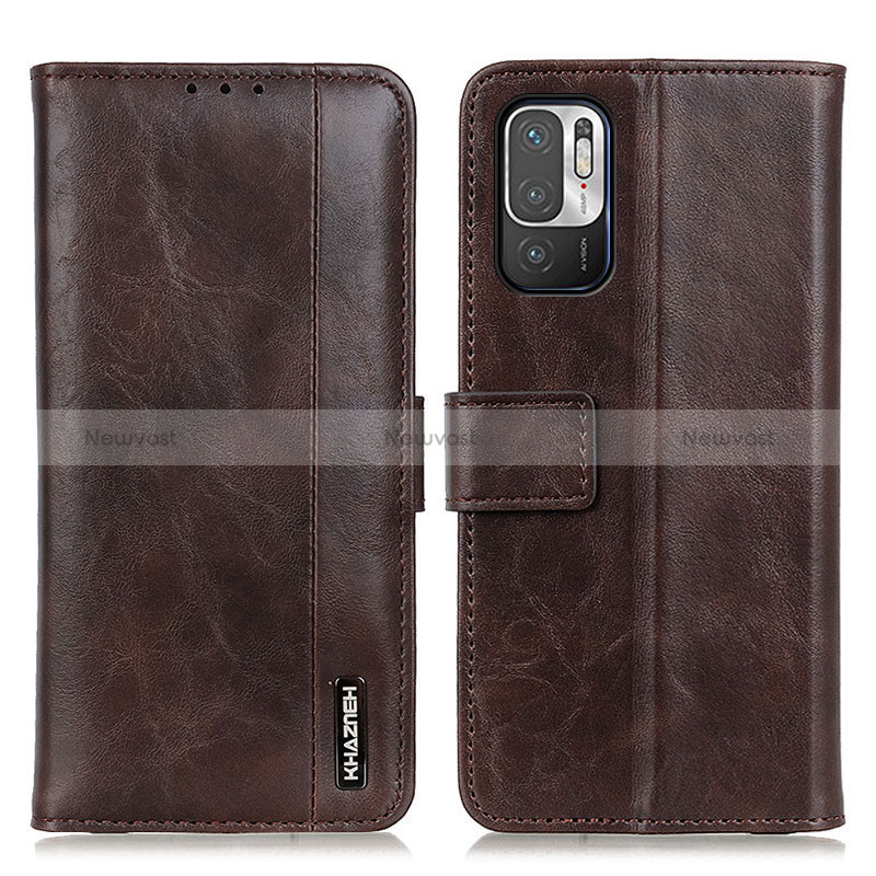 Leather Case Stands Flip Cover Holder M11L for Xiaomi Redmi Note 10 5G Brown