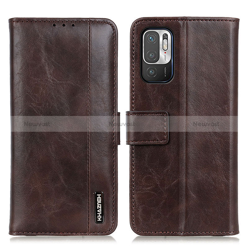 Leather Case Stands Flip Cover Holder M11L for Xiaomi Redmi Note 10T 5G Brown