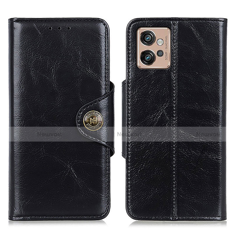 Leather Case Stands Flip Cover Holder M12L for Motorola Moto G32 Black