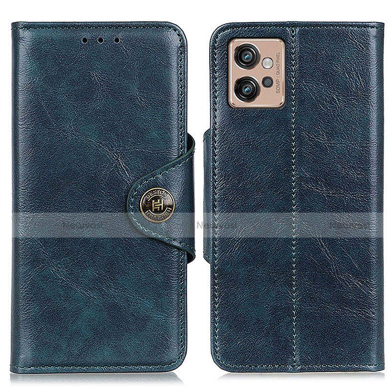 Leather Case Stands Flip Cover Holder M12L for Motorola Moto G32 Blue