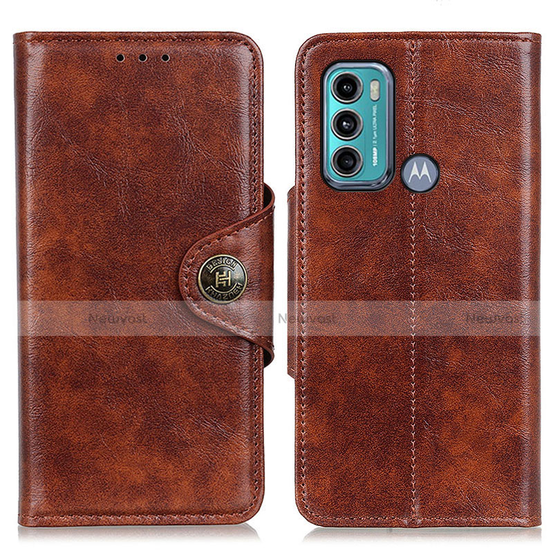 Leather Case Stands Flip Cover Holder M12L for Motorola Moto G60 Brown