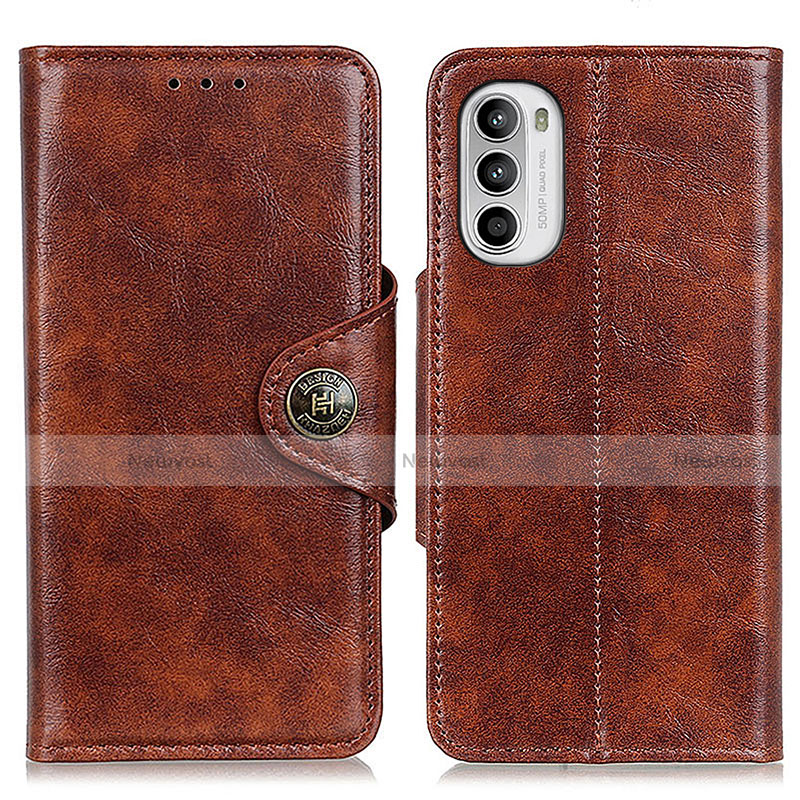 Leather Case Stands Flip Cover Holder M12L for Motorola Moto G71s 5G Brown